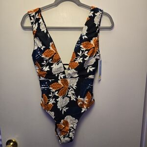 Cupshe Women's Floral One Piece - Black, Orange, White - Size Small